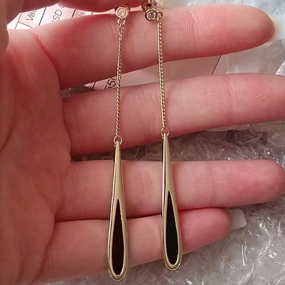 Dainty Black Drop Tassel Dangle Earrings NEW - Picture 7 of 10